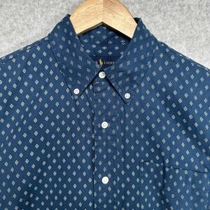 Ralph Lauren Button Down Shirt Mens Small Geometric Diamonds Cotton Short Sleeve
